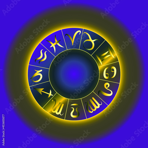 Zodiac astrology circle. Zodiac horoscope signs, mystical natal chart, astrological constellation wheel . Vector illustration