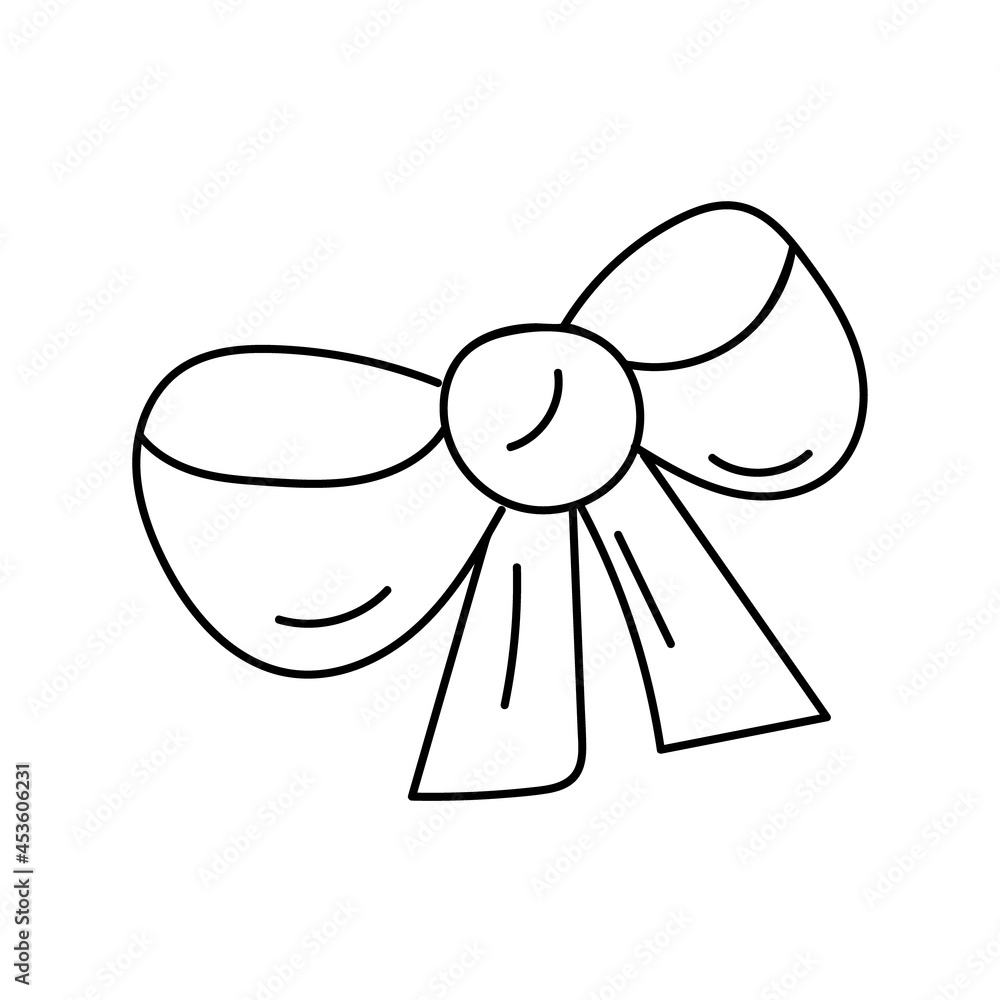Hand-drawn bow, ribbon doodle style. Festive band, drawing by ink, pen, marker. Isolated. Vector illustration. Hand-drawn bow, ribbon doodle style. Festive band, drawing by ink, pen, marker. Isolated. Vector illustration.
