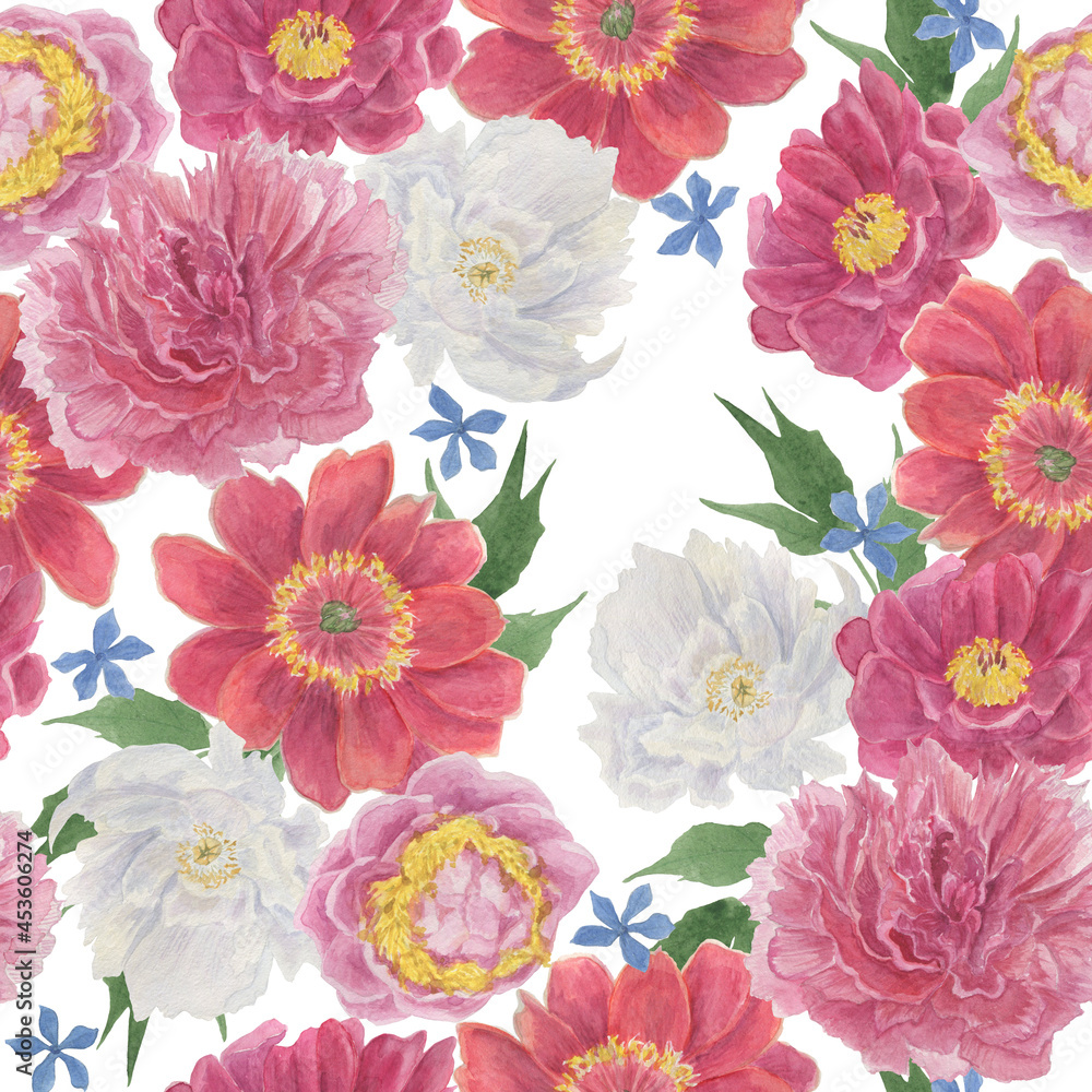 watercolor paining seamless pattern with beautiful peony flowers watercolor paining seamless pattern with beautiful peony flowers