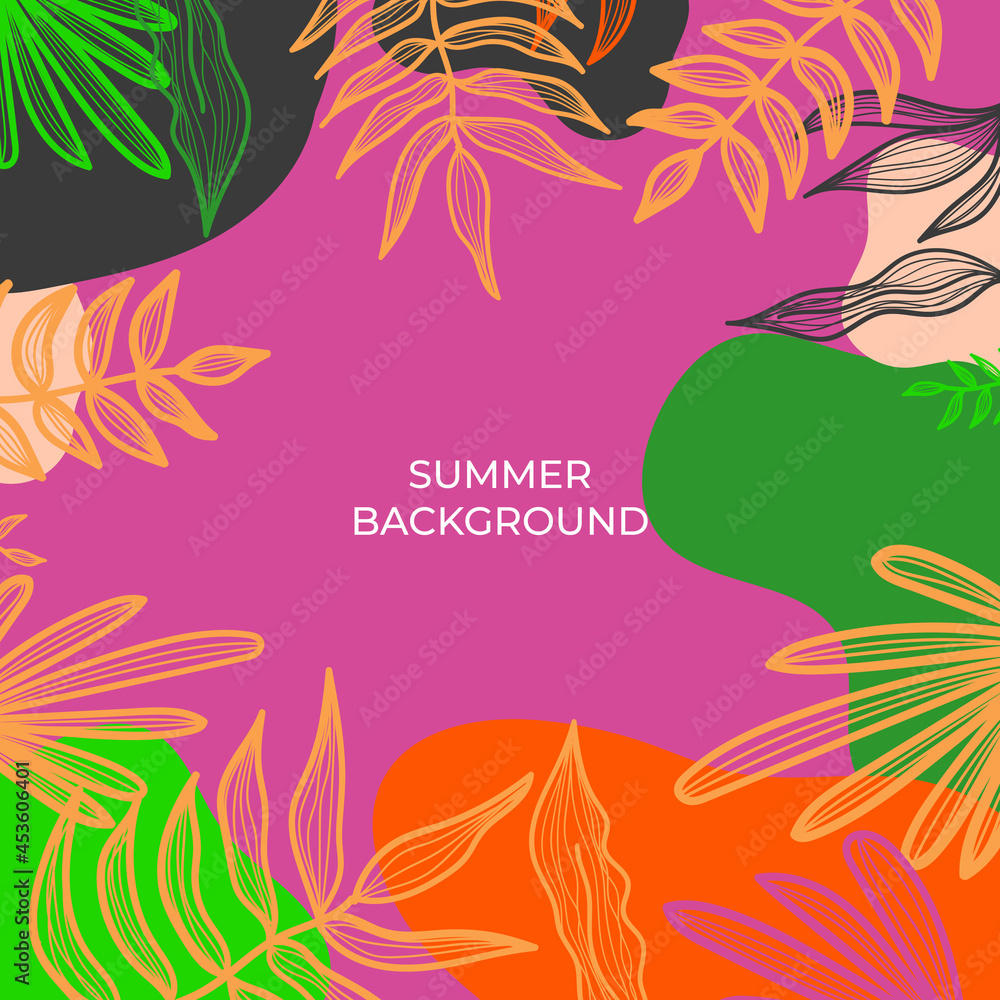 Abstract creative universal artistic hand drawn minimal floral templates. Good for colorful poster, card, invitation, flyer, cover, banner, placard, brochure and summer background.