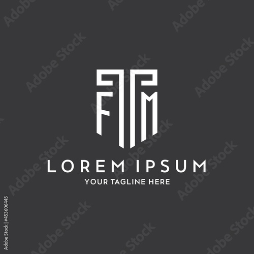 FM monogram initial name with shield shape icon design