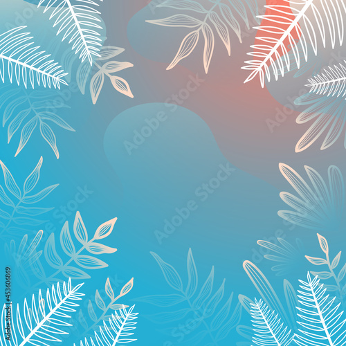 Abstract blueish creative universal artistic hand drawn minimal floral templates. Good for colorful poster, card, invitation, flyer, cover, banner, placard, brochure and summer background.