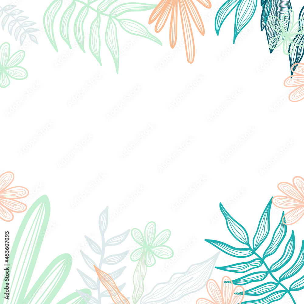 Abstract beige foliage boho creative universal artistic hand drawn minimal floral templates. Good for colorful poster, card, invitation, flyer, cover, banner, placard, brochure and summer background.