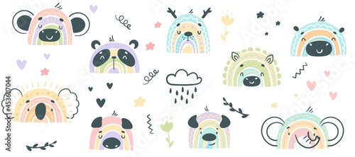 Canvas Print Cute Rainbow Animal for Childish Nursery Decor Vector Set