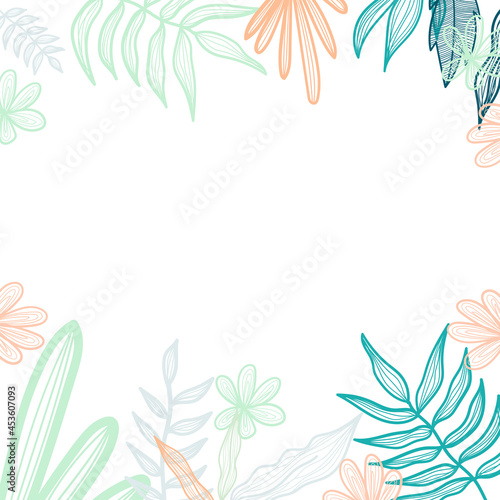 Abstract beige foliage boho creative universal artistic hand drawn minimal floral templates. Good for colorful poster, card, invitation, flyer, cover, banner, placard, brochure and summer background.