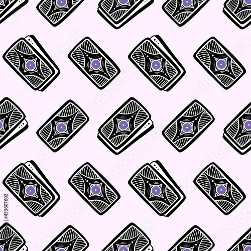 Tarot cards vector seamless pattern background for fortune-telling and psychic reading design.
