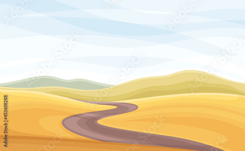 Winding Road Going into the Distance and Sandy Hill Vector Illustration