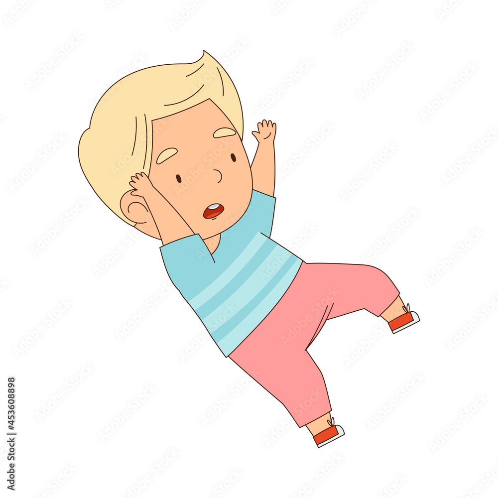 Cute Boy Tumbling Over and Stumbling While Running and Rushing at Full Speed Vector Illustration Cute Boy Tumbling Over and Stumbling While Running and Rushing at Full Speed Vector Illustration
