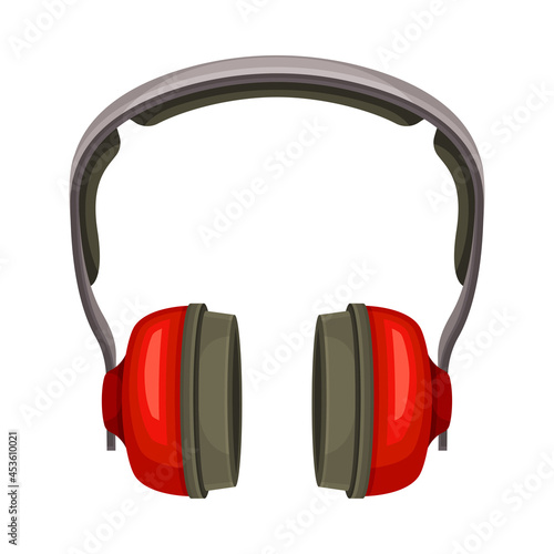Red Earmuffs or Ear Defenders as Safety Equipment Vector Illustration