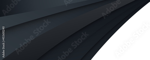 Black 3D banner background with overlap layers. Black vector abstract graphic design banner pattern background template. Geometric abstract background with simple layer elements.