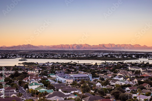 Elevated panoramic view Zandvlei lake in Muizenberg, Cape Town photo