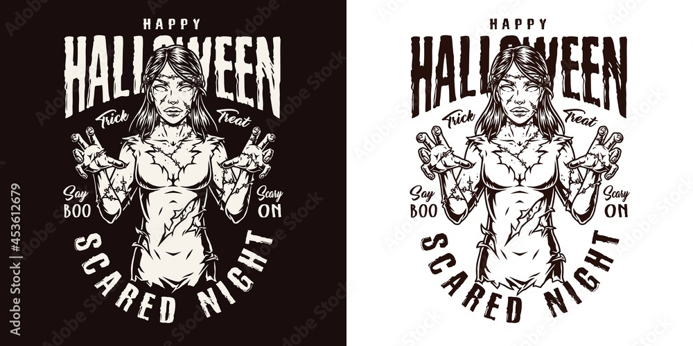 Fototapeta premium Halloween party monochrome vintage logo