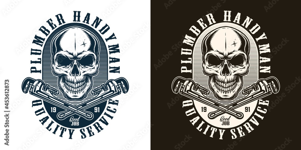 Fototapeta premium Plumbing service vintage monochrome label