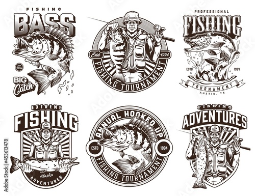 Fishing monochrome emblems