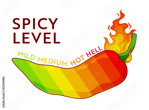 Spicy food level. Chili pepper strength scale. Food infographic.