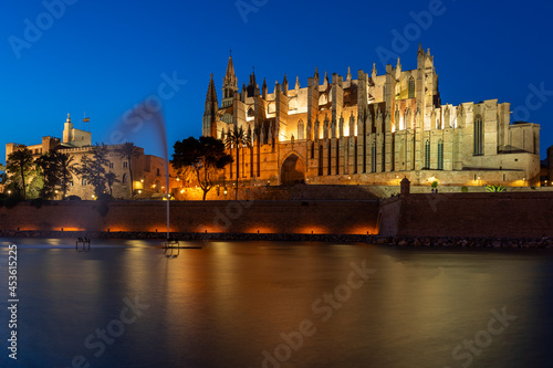View of Palma de Mallorca cathedral by night,