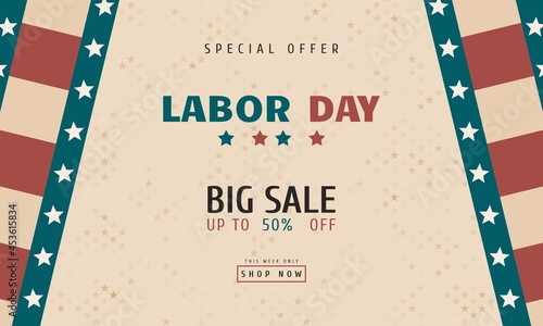 Labor Day Background Special Offer Sale Promotion Advertising Banner Template in Vintage Color