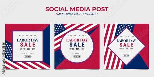 Labor day Social media post template design with the national flag of the United States of America