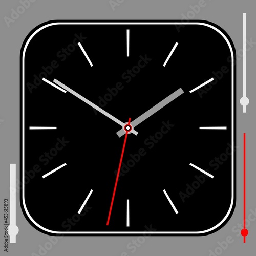 Vintage Black Rounded Square Watch Dial With Arrows.