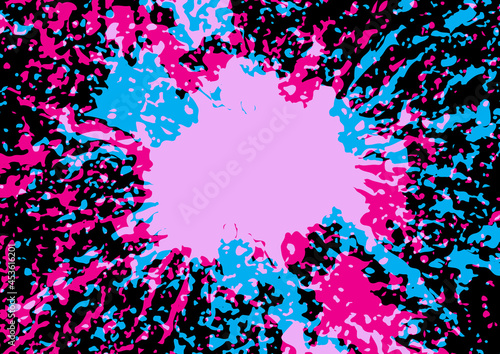 Abstract vector splatter blue and pink color on black background design. illustration vector design.
