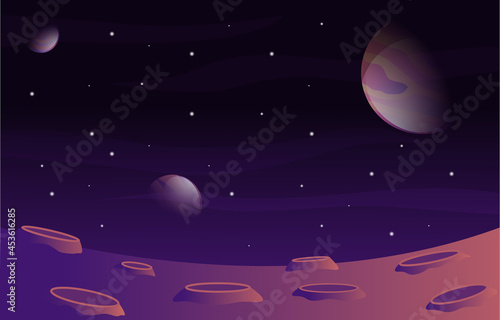 Moon Planet Star Sky Space Universe Exploration Illustration
