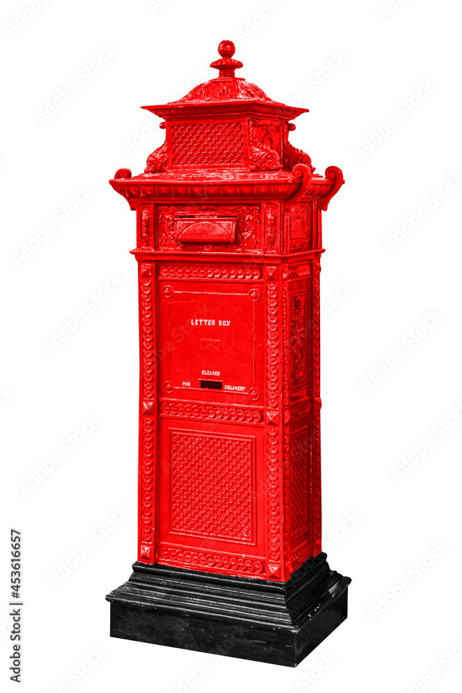 Red old-fashioned letterbox isolated on white background Red old-fashioned letterbox isolated on white background