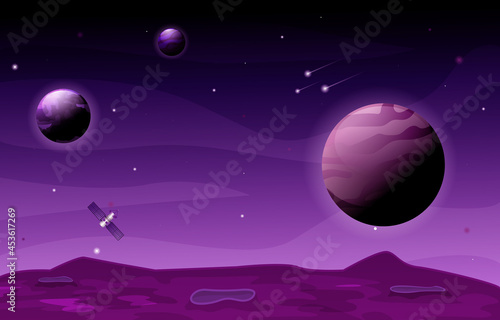 Satellite Planet Star Sky Space Universe Exploration Illustration