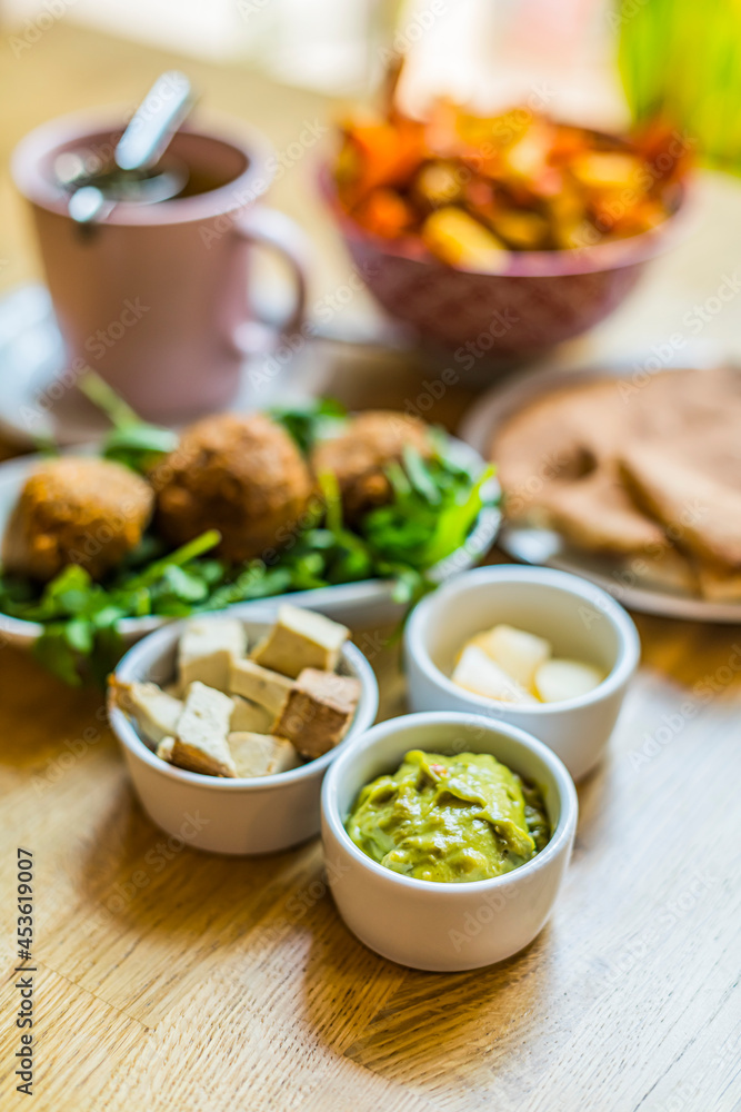 Vegan food served on a restaurant table