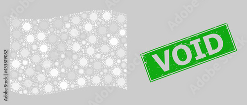 Foto Distress Void and mosaic waving white flag designed of sun items
