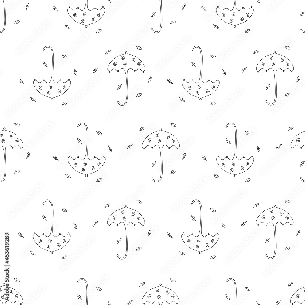 Pattern with umbrellas and leaves 