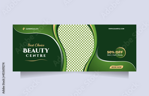 Landscape social media banner template for Clean and modern beauty center promotion. Concept of professional hair beauty treatment, cosmetic sale, skin care, hair salon, something natural, etc