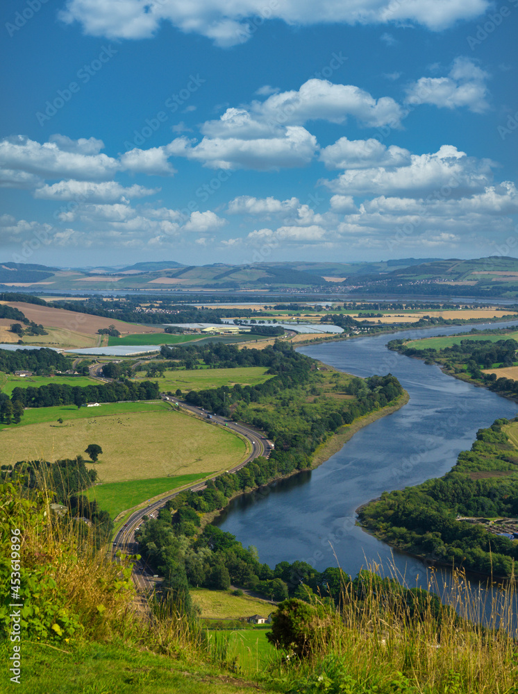 View from Kinnoull Hill Perth Scotland showing the A90 road and the River Tay