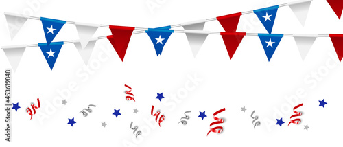 Chile Independence Day. Realistic vector, state symbols, flag, ribbons and flags photo