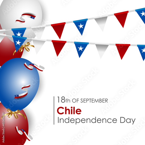 Chile Independence Day. Realistic vector, state symbols, flag, ribbons and flags