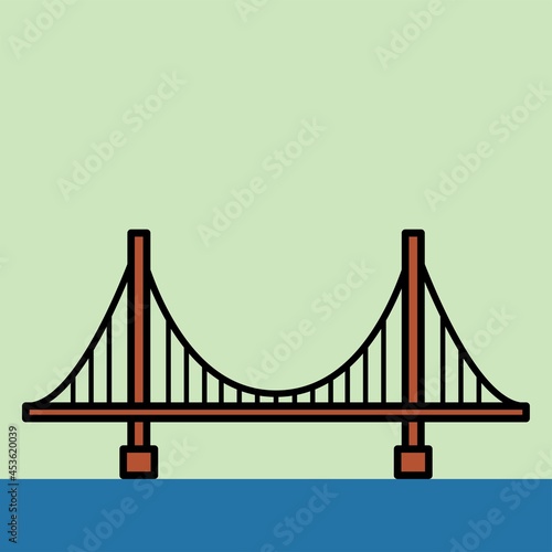 outline simplicity drawing of golden gate bridge landmark front elevation view.
