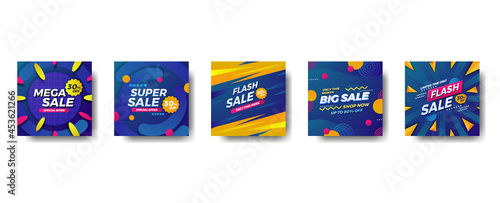 special offer sale discount promotion square social media banner. super sale, mega sale, big sale, flash sale with blue background modern pattern