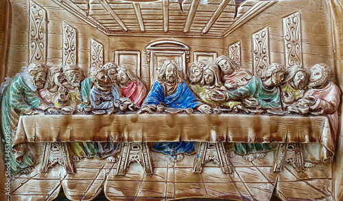 Image with the Last Supper made of clay in Reghin city - Romania 27.Aug.2021