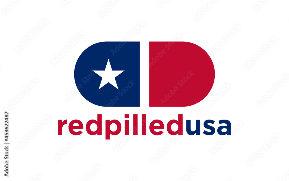 Medical pills icon in blue and red colors with stars. Medical pills illustration style uses American official colors. vector logo designs.