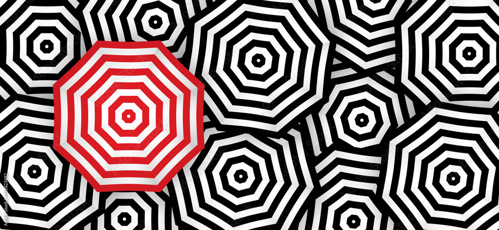 Umbrella, top view. Beach parasols, Umbrellas pictogram. striped design. White, black and red Stripes. Flat vector parasols icon or sign. Holiday, vacation and tourism, summer and sun time symbol. Umbrella, top view. Beach parasols, Umbrellas pictogram. striped design. White, black and red Stripes. Flat vector parasols icon or sign. Holiday, vacation and tourism, summer and sun time symbol.