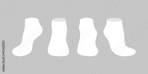 White socks template mockup flat style design vector illustration set isolated on gray background. Low cut black socks with different angles mockups.