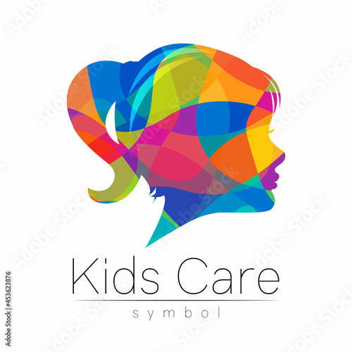 Modern Vector Logo Girl head in Rainbow Color . Logotype sign of Psychology. Profile Human. Creative style. Symbol in vector. Design concept.