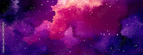 Vector cosmic illustration. Beautiful colorful space background. Watercolor Cosmos
