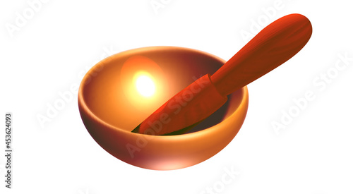 Magic singing bowl isolated on white. Music for healing and meditation