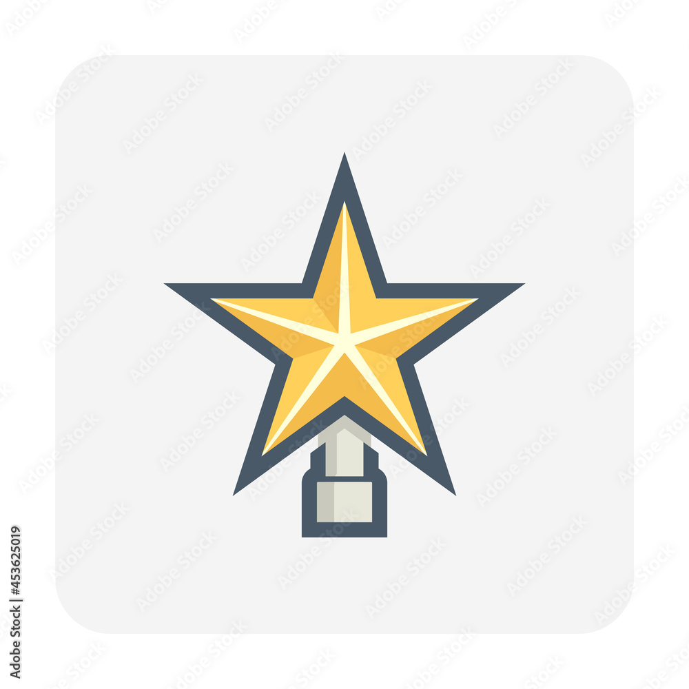 Fototapeta premium Christmas star vector icon design. Golden metal for ornament or decoration by hanging on top of christmas tree for event i.e. celebration, merry christmas, holiday, happy new year in winter season.