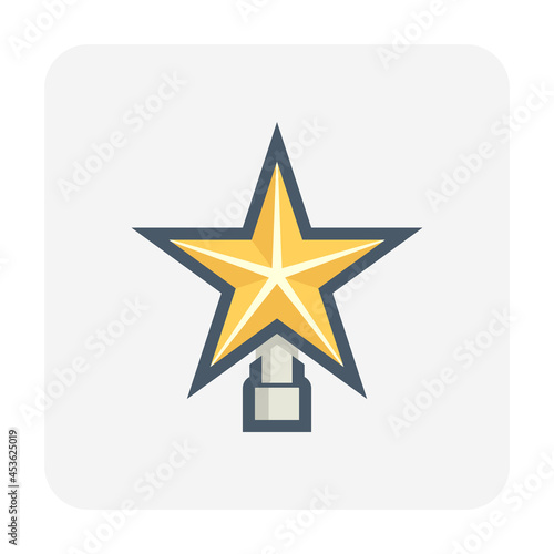 Christmas star vector icon design. Golden metal for ornament or decoration by hanging on top of christmas tree for event i.e. celebration, merry christmas, holiday, happy new year in winter season.
