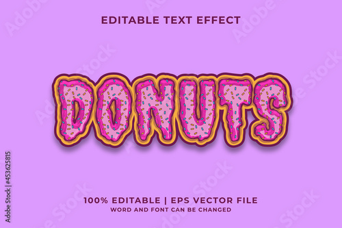Editable text effect - Donuts Melted cartoon template style premium vector