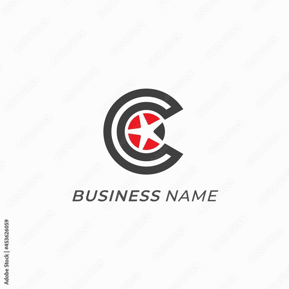 logo creative line letter C and star logo creative line letter C and star
