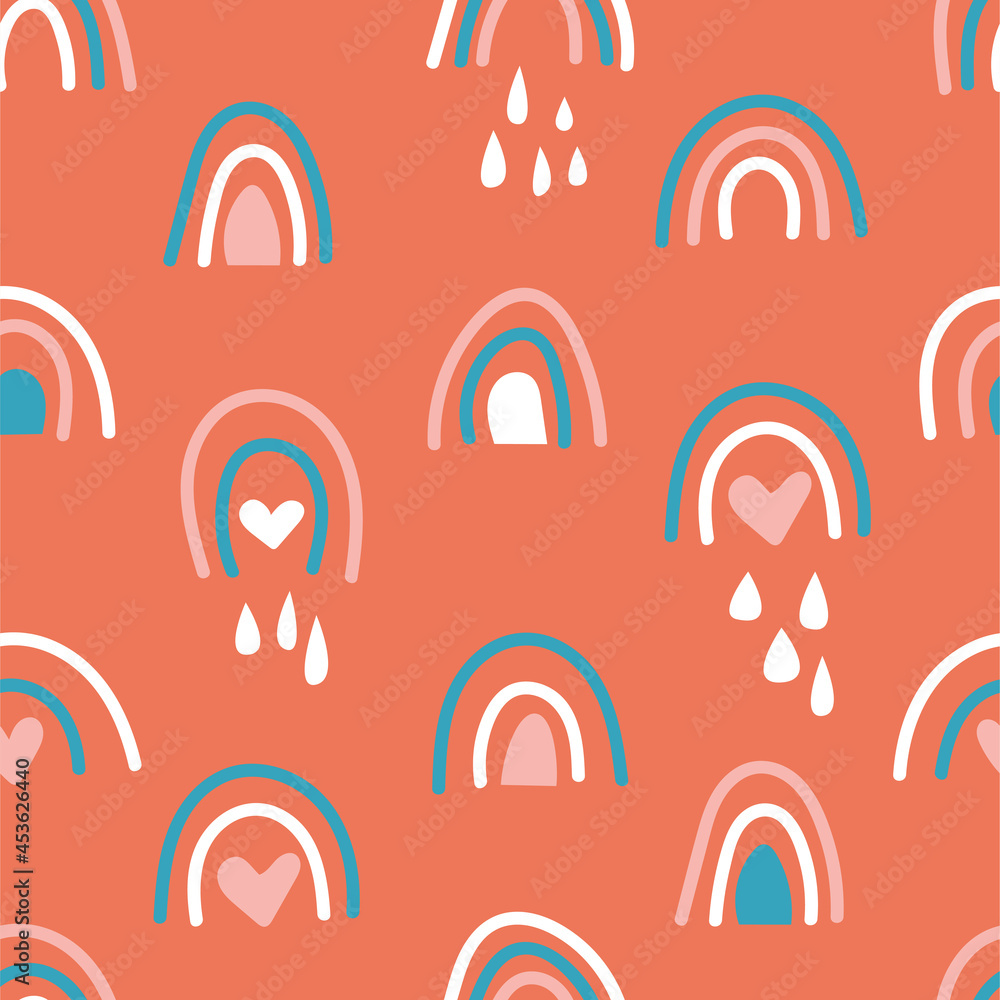 Bohemian hand drawn seamless pattern with rainbow and rain Bohemian hand drawn seamless pattern with rainbow and rain