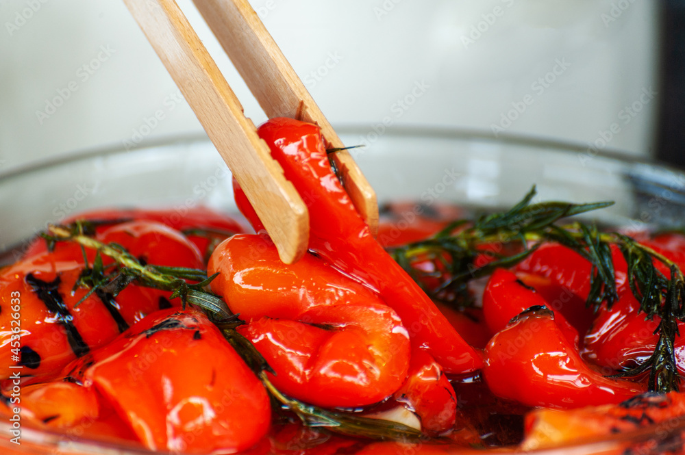 red pickled peppers  at a street food festival