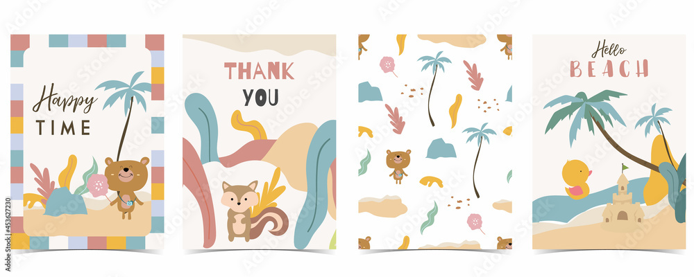 Collection of kid postcard set with bear, rainbow, sun.Editable vector illustration for website, invitation,postcard and sticker